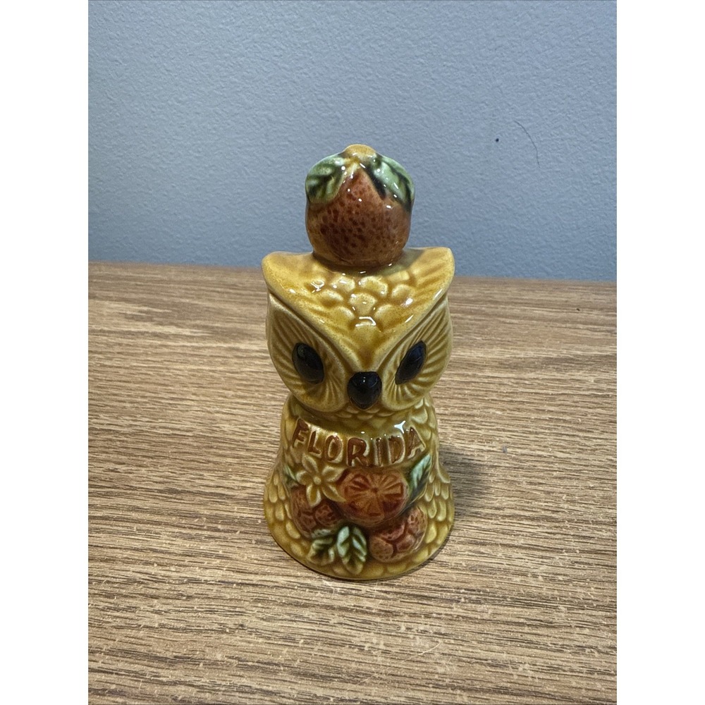 Vintage Ceramic Florida Oranges Souvenir Owl Bell by GF Japan